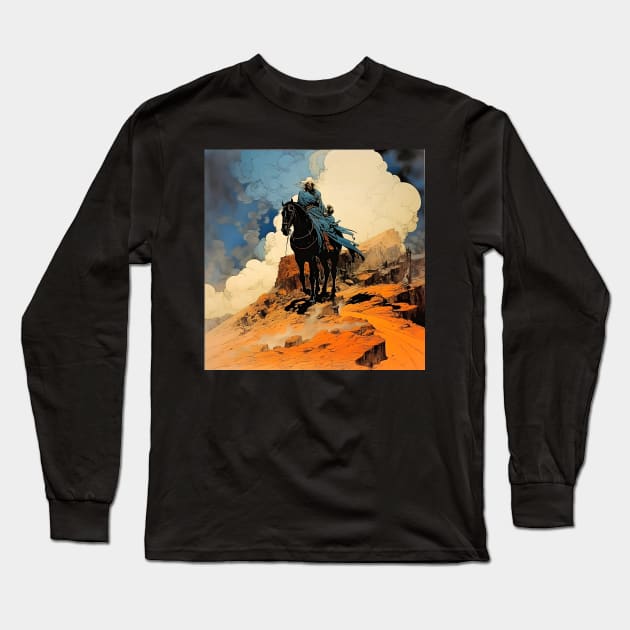 Desert Vigil: The Lone Rider's Watch Long Sleeve T-Shirt by naars90